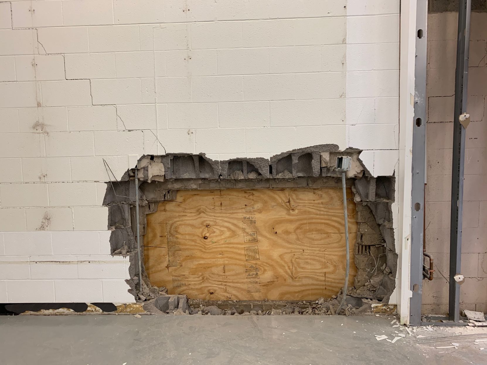 Interior of Scottsburg High Tech High School building hit by alleged DUI driver 4-28-19